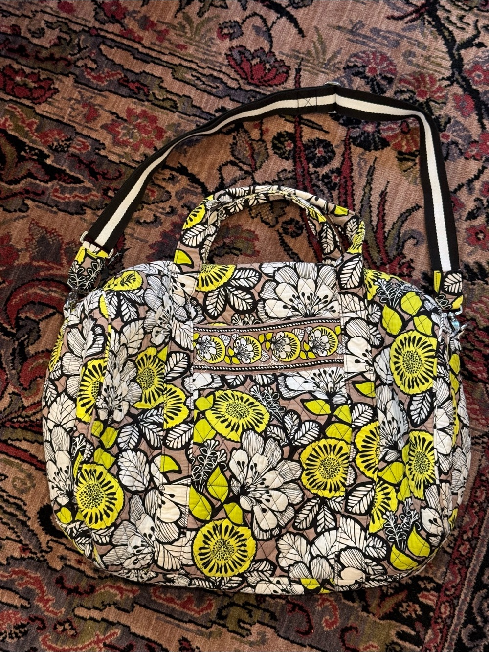 Vera Bradley large travel duffle bag retired Citron floral pattern